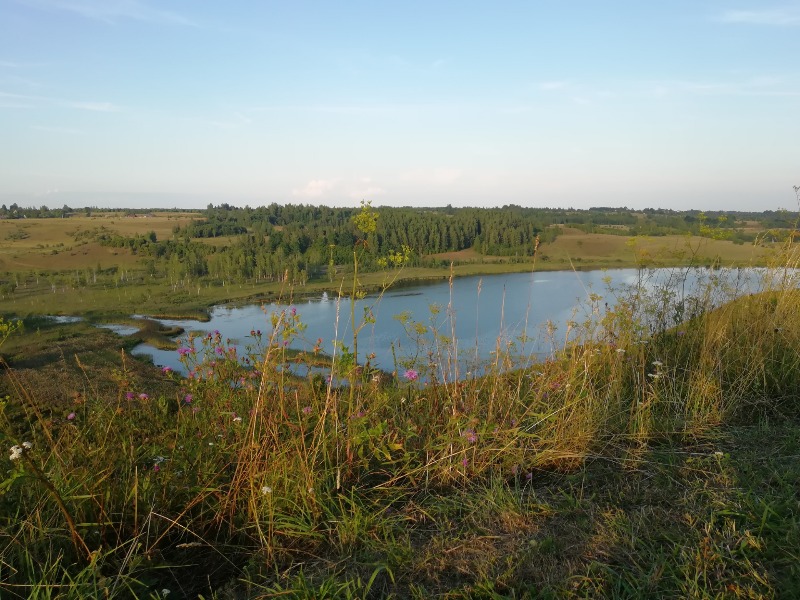 Вид, открывающийся с Труворова городища на Городищенское озеро в Изборске