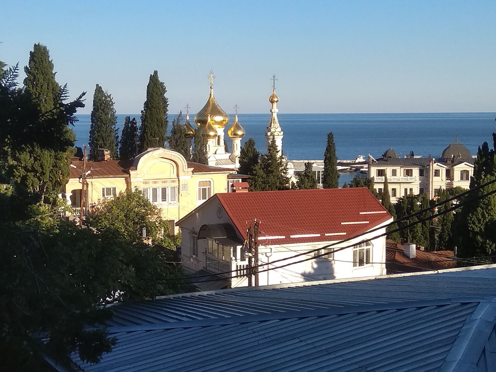 Вид от дома Г.Ф. Ярцева на собор Святого благоверного князя Александра Невского и дом причта