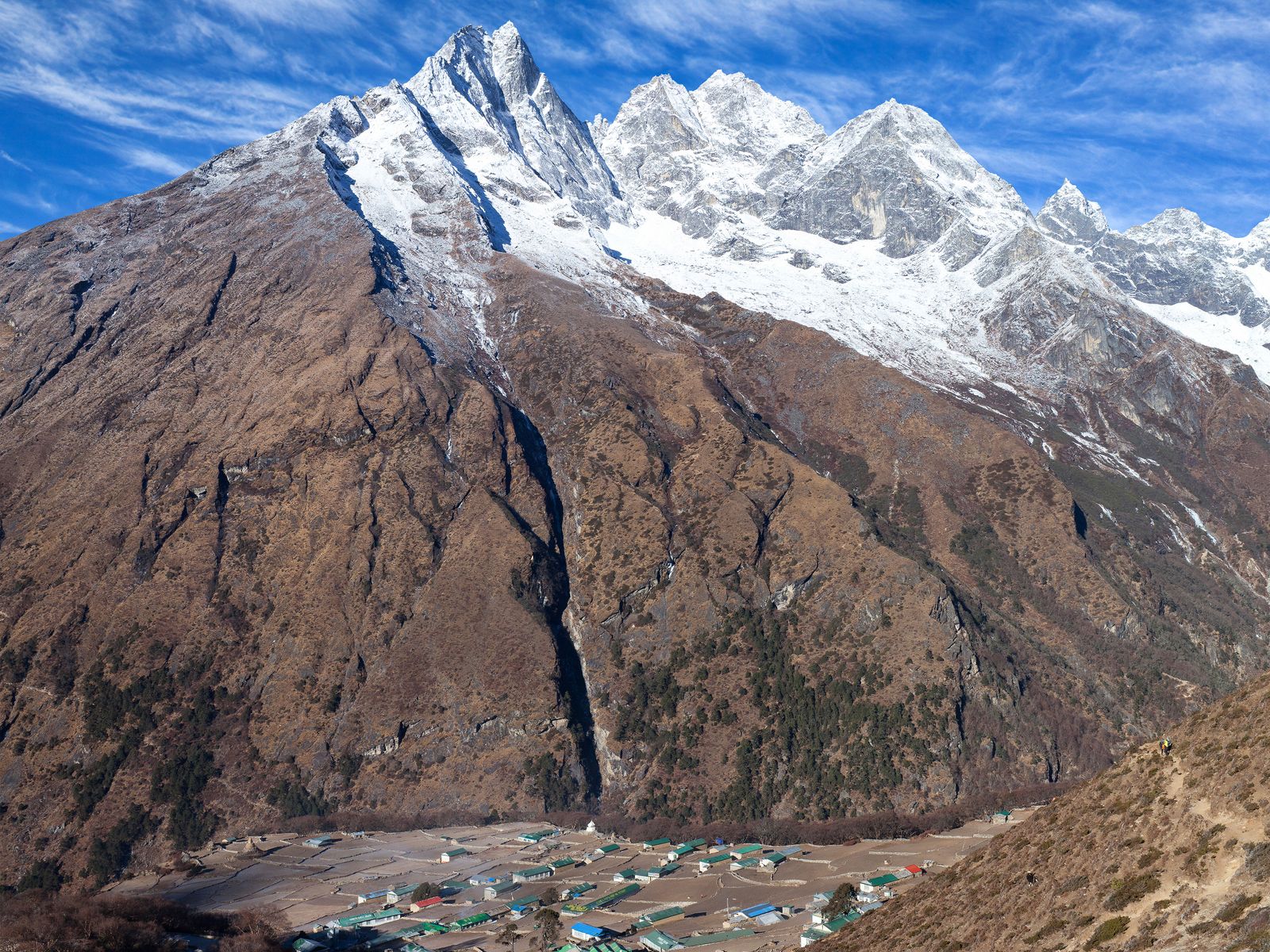 Вид на деревню Кхумджунг и священную гору Кхумбила 
