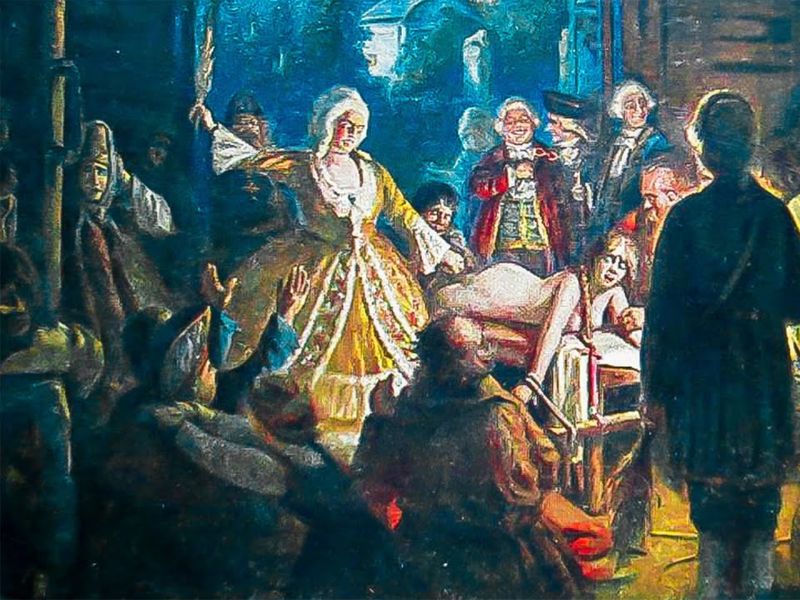 Салтычиха порет юную крестьянку