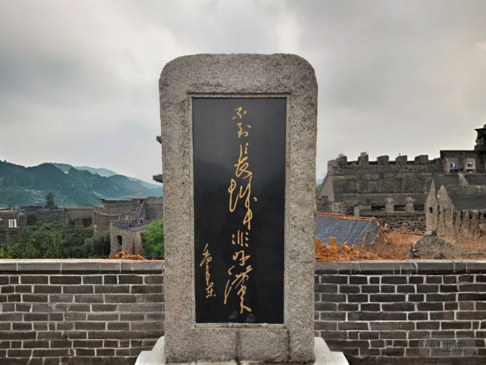 Памятник, на котором написаны слова председателя Китая:
«На Великой стене не бывал — героем не стал»