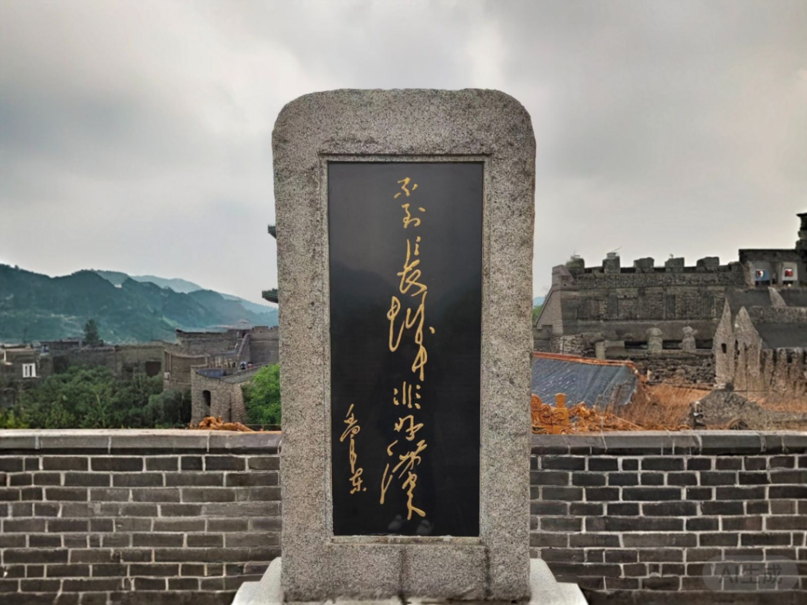 Памятник, на котором написаны слова председателя Китая: «На Великой стене не бывал — героем не стал»