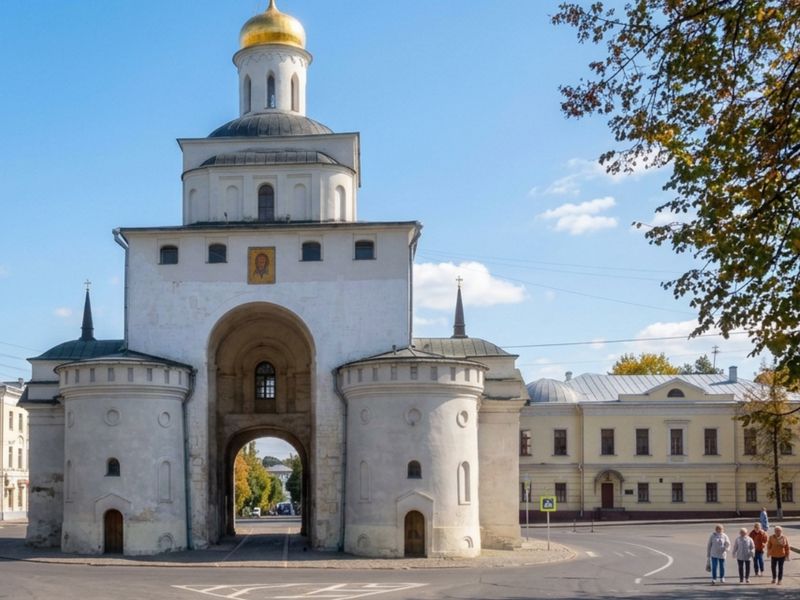 Изображение сделано ИИ. Золотые ворота во Владимире